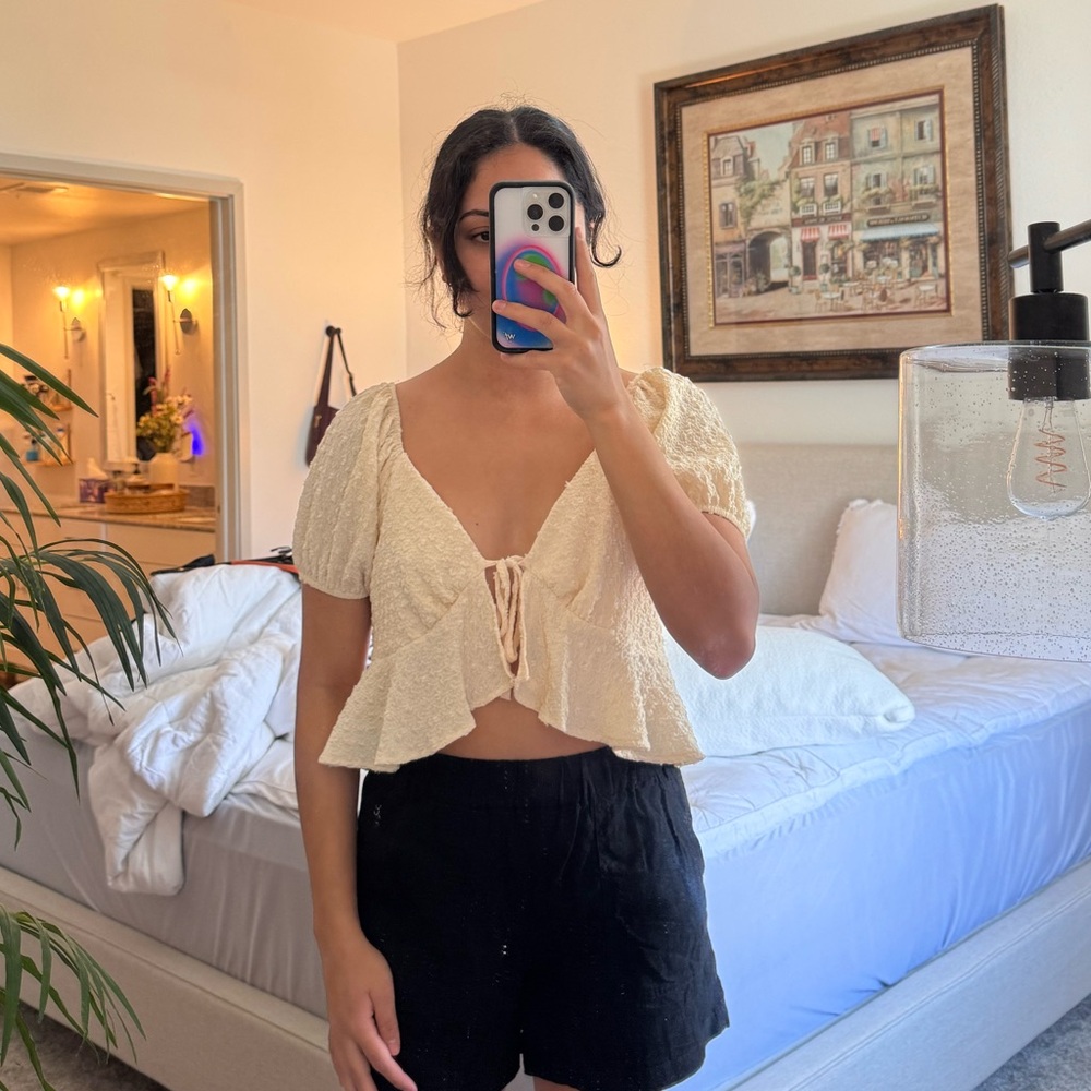 Cream Tie-Front Blouse